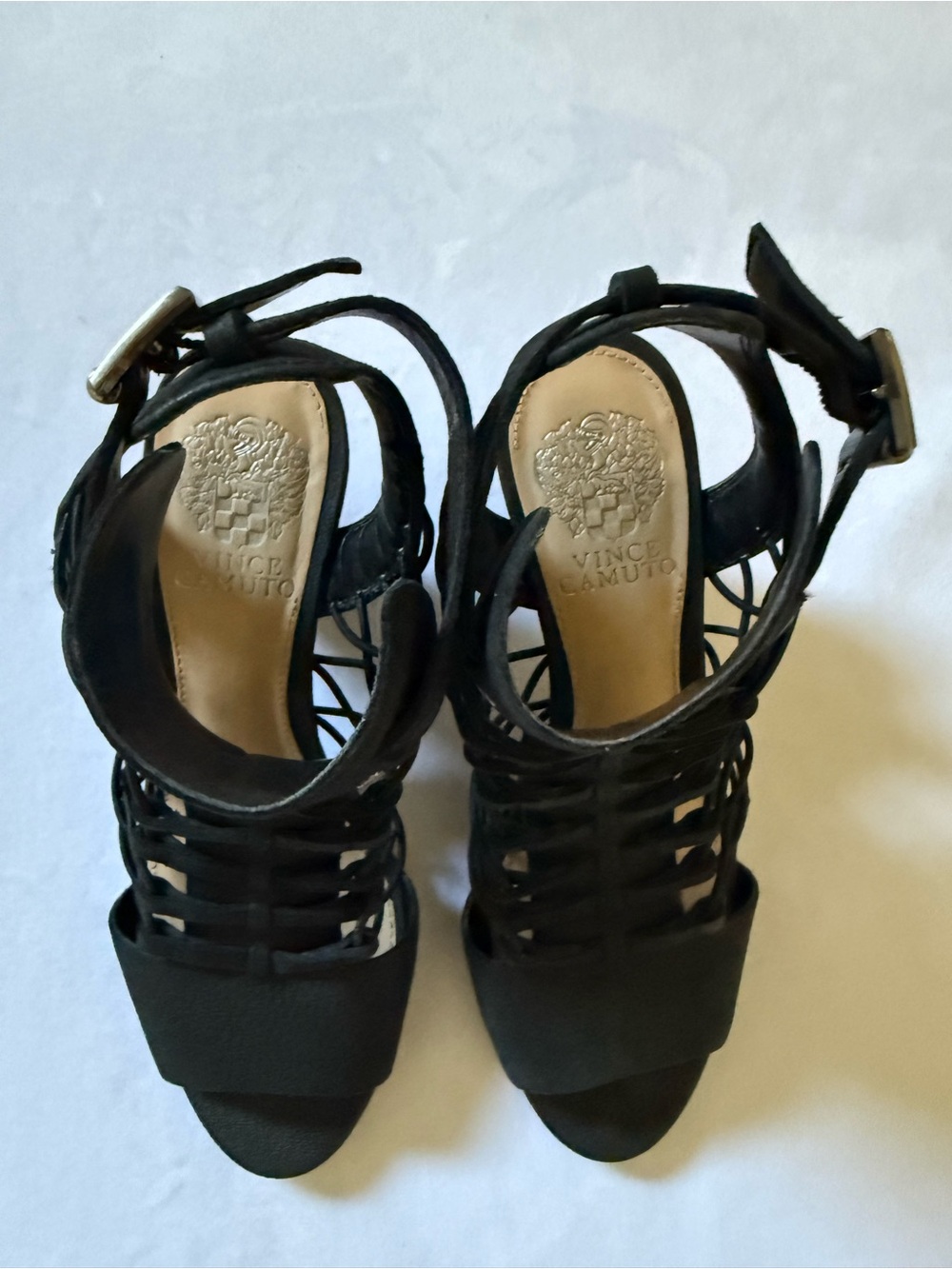 Vince Camuto VV-Evel Black Lace-Up Cage Block Heel Sandals - Picture 4 of 5